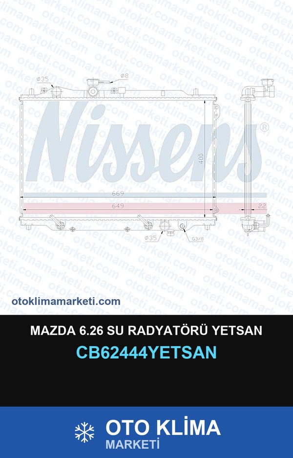 Mazda 6.26 Su Radyatörü Yetsan — SU RADYATÖRÜ — YETSAN marka — Uyumlu: MAZDA