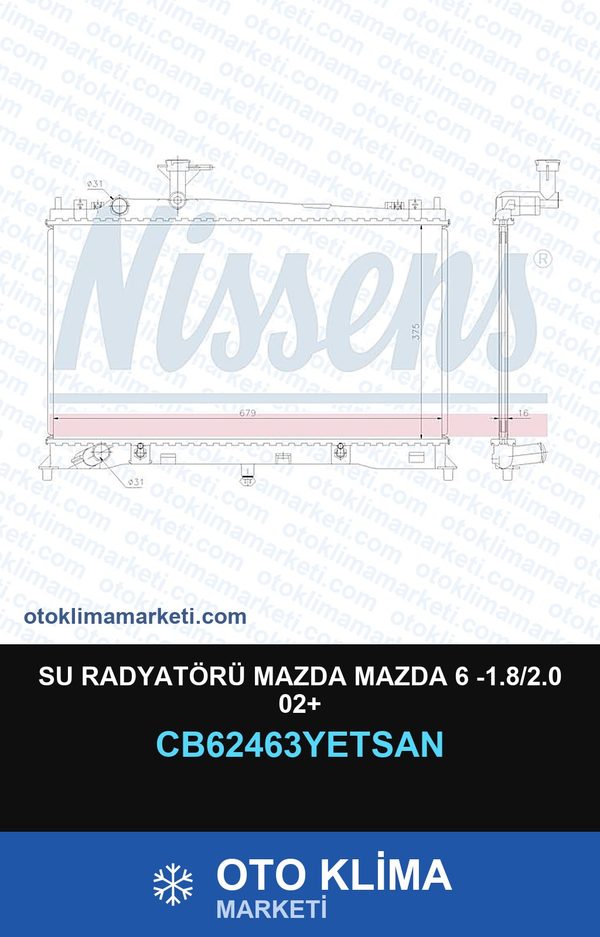 Su Radyatörü Mazda Mazda 6 -1.8/2.0 02+ — SU RADYATÖRÜ — YETSAN marka — Uyumlu: MAZDA