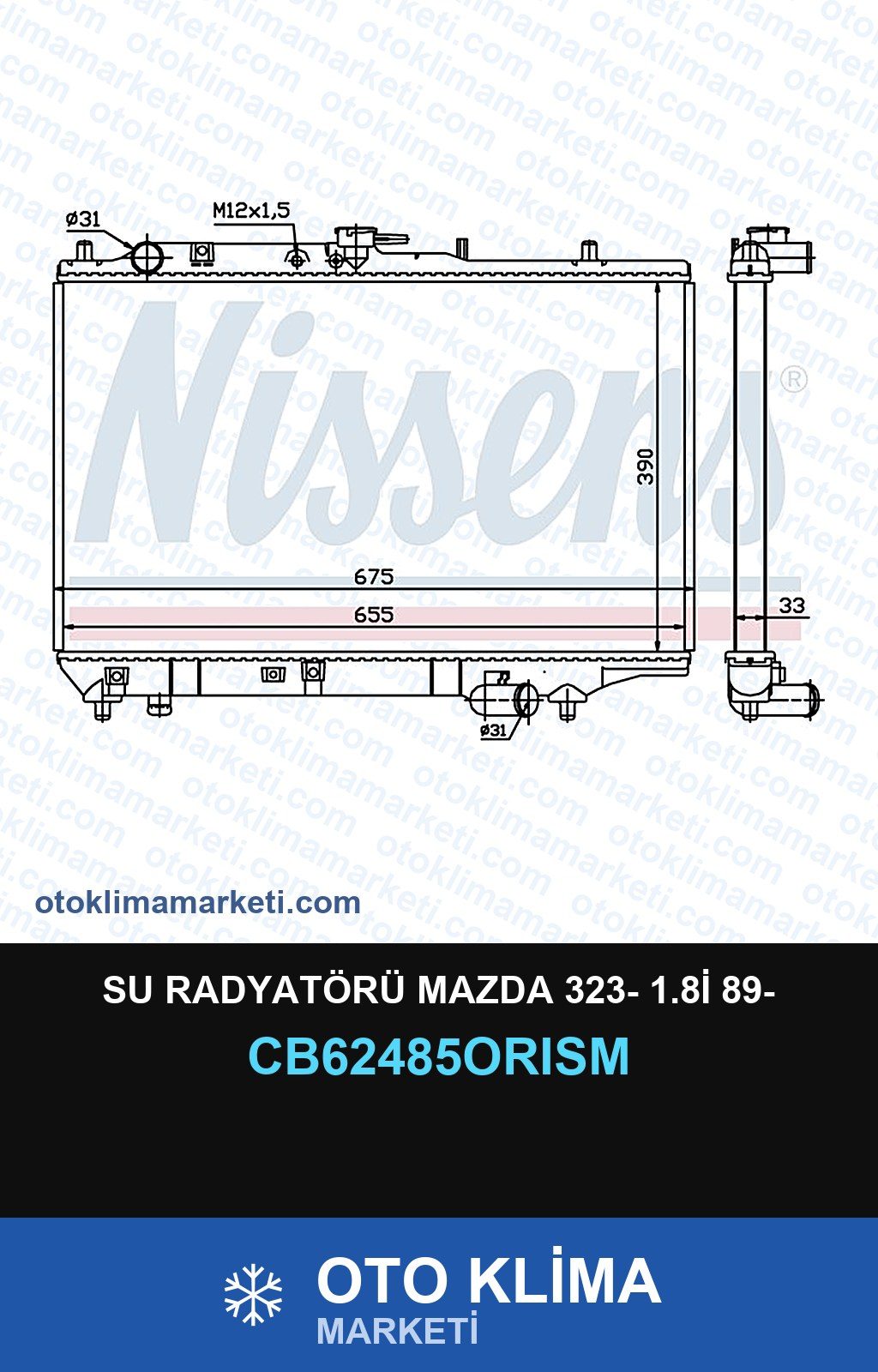 Su Radyatörü Mazda 323- 1.8İ 89- — SU RADYATÖRÜ — ORİS marka — Uyumlu: MAZDA