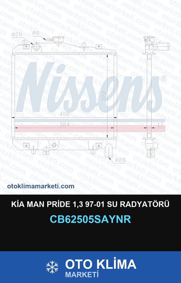 Kia MAN Pride 1,3 97-01 Su Radyatörü — SU RADYATÖRÜ — UNICORE marka — Uyumlu: KIA, MAN