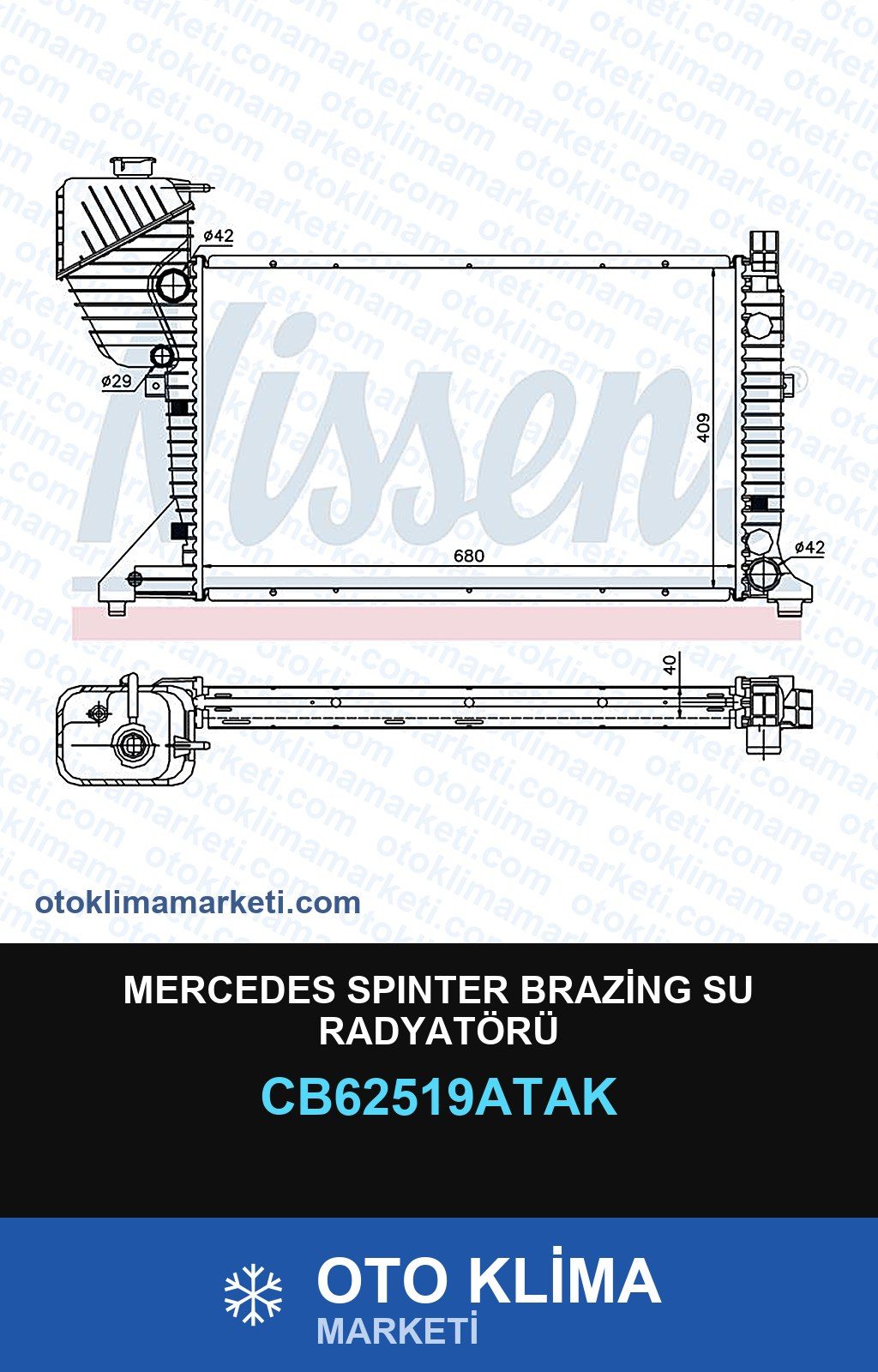 Mercedes Spınter Brazing Su Radyatörü — SU RADYATÖRÜ — VEKA marka — Uyumlu: MERCEDES BENZ