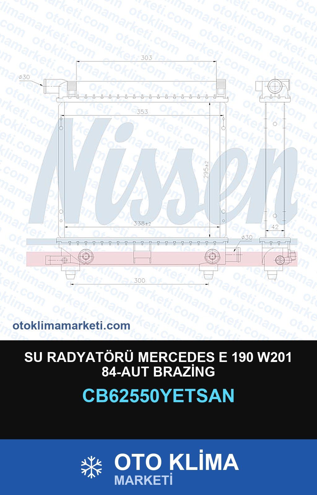 Su Radyatörü Mercedes E 190 W201 84-Aut Brazing — SU RADYATÖRÜ — YETSAN marka — Uyumlu: MERCEDES BENZ