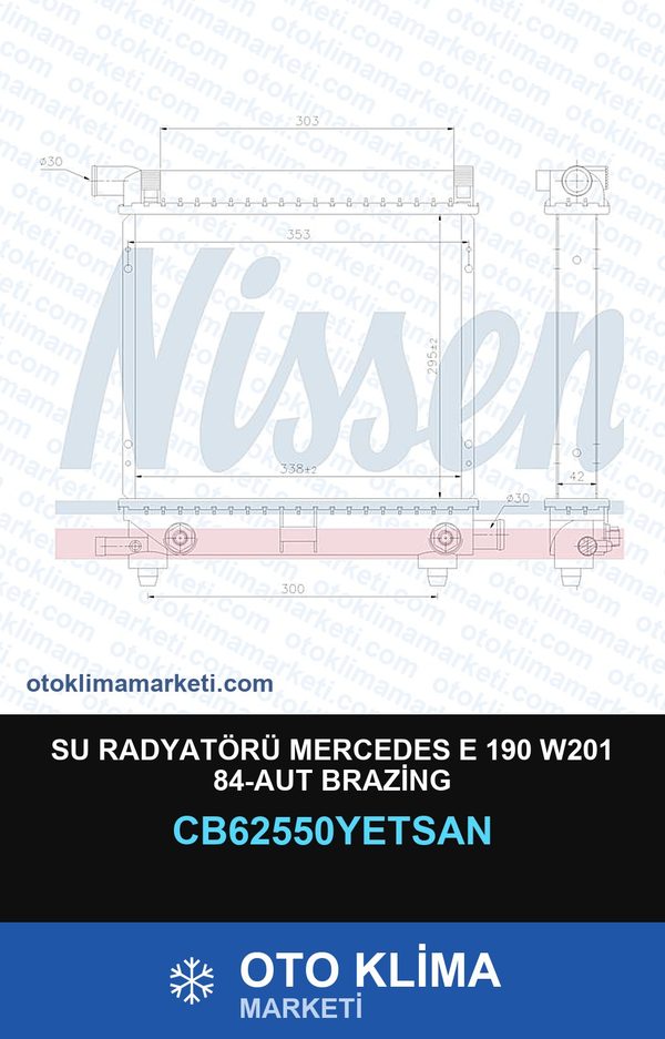 Su Radyatörü Mercedes E 190 W201 84-Aut Brazing — SU RADYATÖRÜ — YETSAN marka — Uyumlu: MERCEDES BENZ