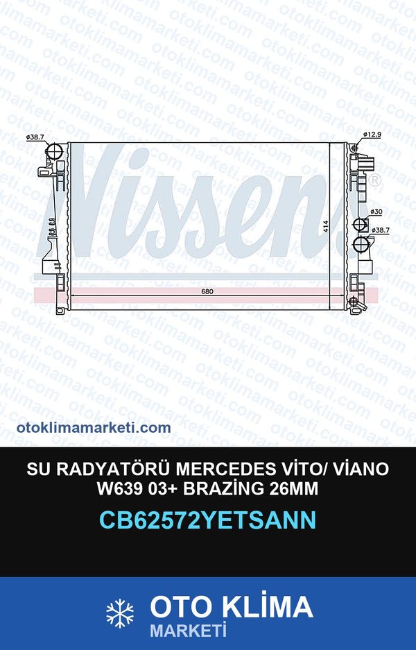 Su Radyatörü Mercedes Vito/ Viano W639 03+ Brazing 26MM — SU RADYATÖRÜ — YETSAN marka — Uyumlu: MERCEDES BENZ