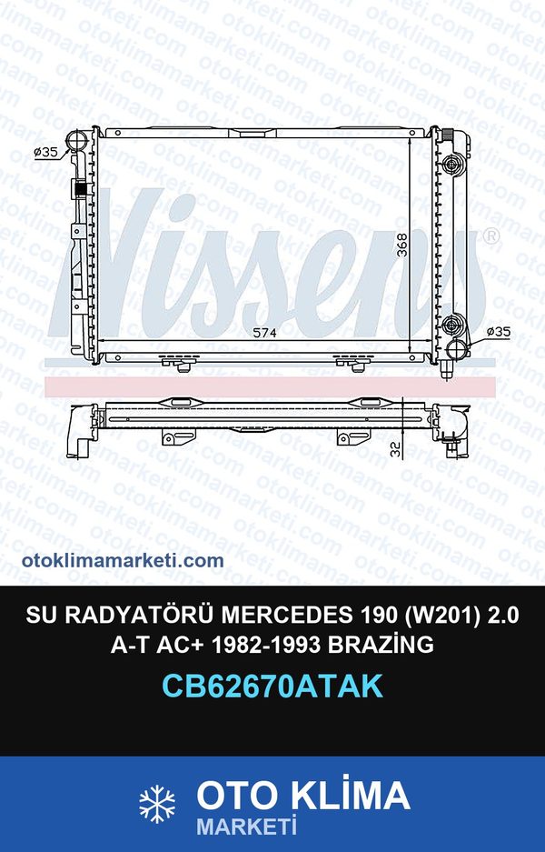 Su Radyatörü Mercedes 190 (W201) 2.0 A-T AC+ 1982-1993 Brazing — SU RADYATÖRÜ — VEKA marka — Uyumlu: MERCEDES BENZ
