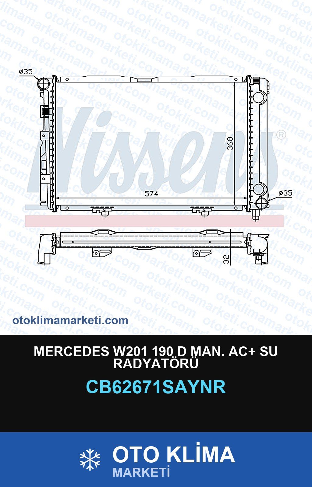 Mercedes W201 190 D MAN. AC+ Su Radyatörü — SU RADYATÖRÜ — UNICORE marka — Uyumlu: MAN, MERCEDES BENZ