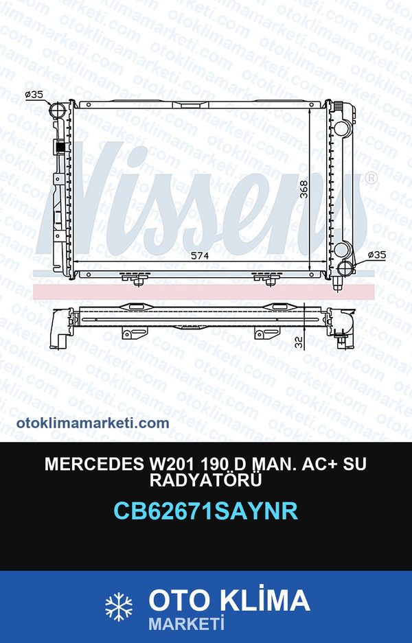Mercedes W201 190 D MAN. AC+ Su Radyatörü — SU RADYATÖRÜ — UNICORE marka — Uyumlu: MAN, MERCEDES BENZ