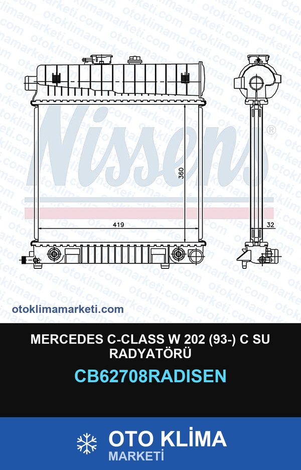 Mercedes C-Class W 202 (93-) C Su Radyatörü — SU RADYATÖRÜ — RADİSEN marka — Uyumlu: MERCEDES BENZ