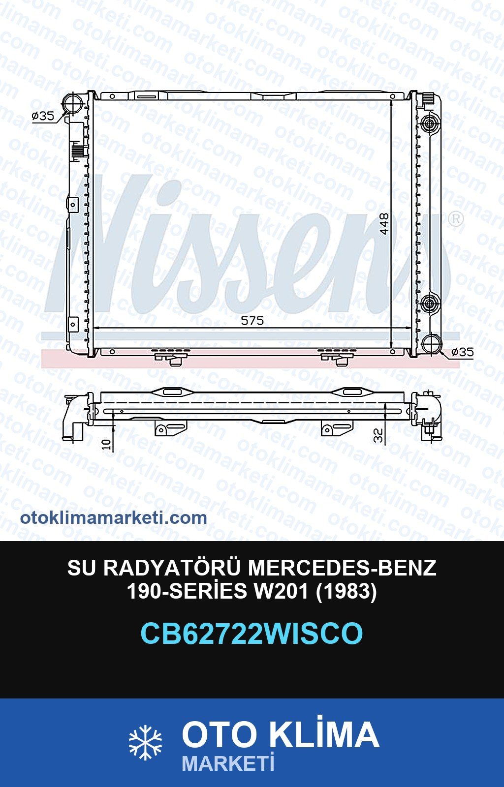 Su Radyatörü Mercedes-Benz 190-Series W201 (1983) — SU RADYATÖRÜ — WISCO marka — Uyumlu: MERCEDES BENZ
