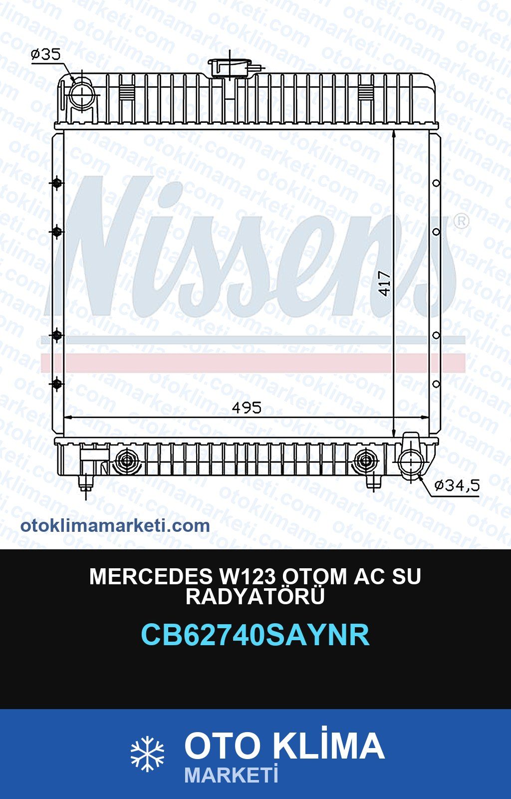 Mercedes W123 Otom AC Su Radyatörü — SU RADYATÖRÜ — UNICORE marka — Uyumlu: MERCEDES BENZ