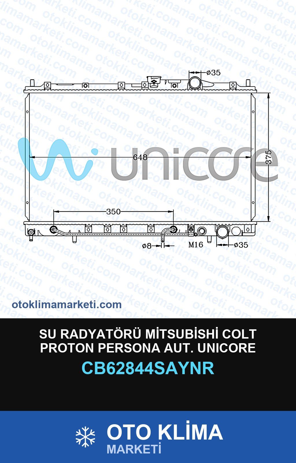 Su Radyatörü Mitsubishi Colt Proton Persona Aut. Unicore — SU RADYATÖRÜ — UNICORE marka — Uyumlu: MITSUBISHI, PROTON