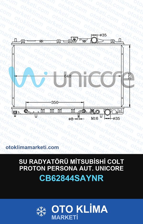 Su Radyatörü Mitsubishi Colt Proton Persona Aut. Unicore — SU RADYATÖRÜ — UNICORE marka — Uyumlu: MITSUBISHI, PROTON