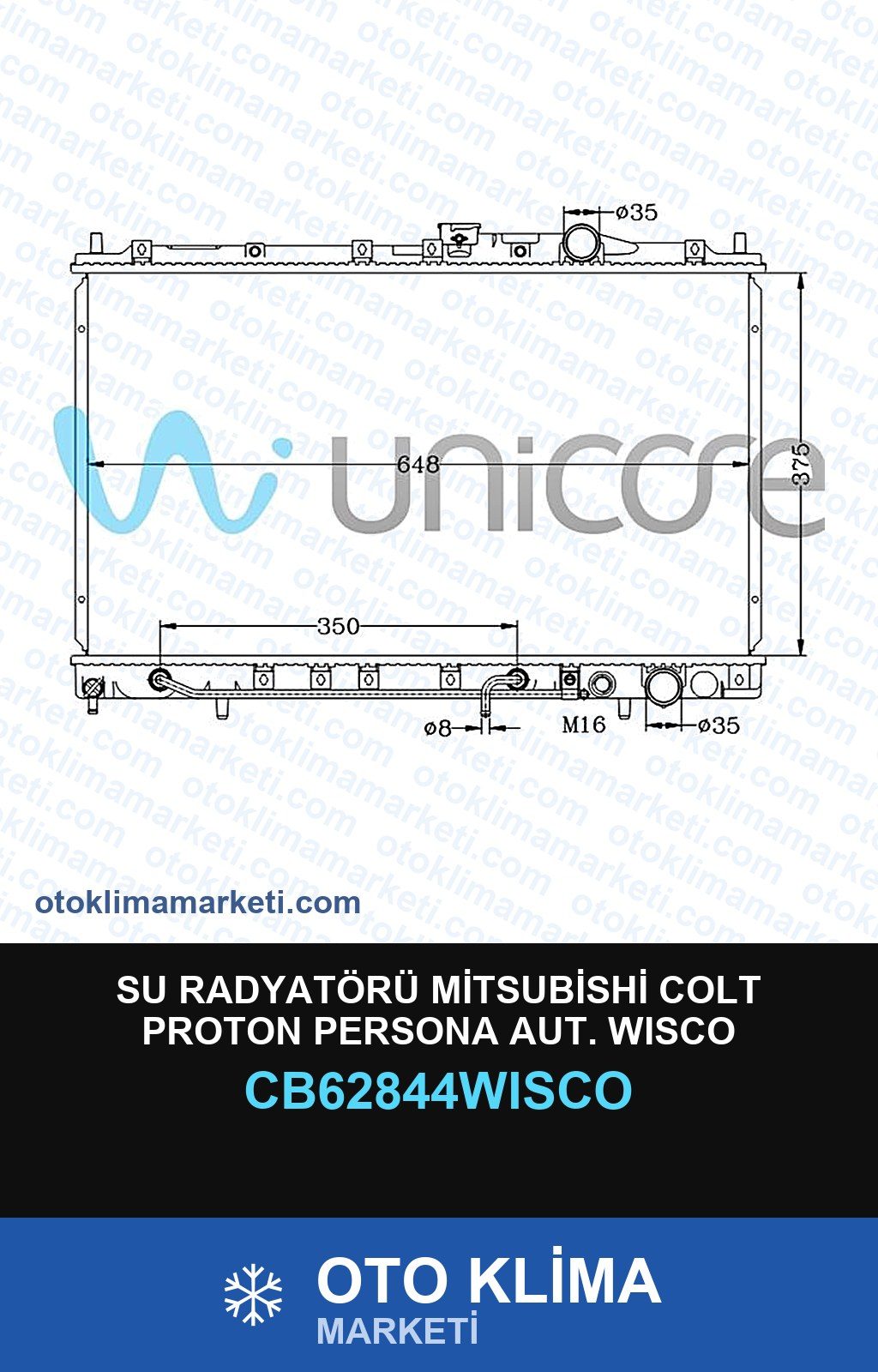Su Radyatörü Mitsubishi Colt Proton Persona Aut. Wisco — SU RADYATÖRÜ — WISCO marka — Uyumlu: MITSUBISHI, PROTON
