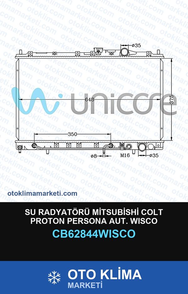 Su Radyatörü Mitsubishi Colt Proton Persona Aut. Wisco — SU RADYATÖRÜ — WISCO marka — Uyumlu: MITSUBISHI, PROTON