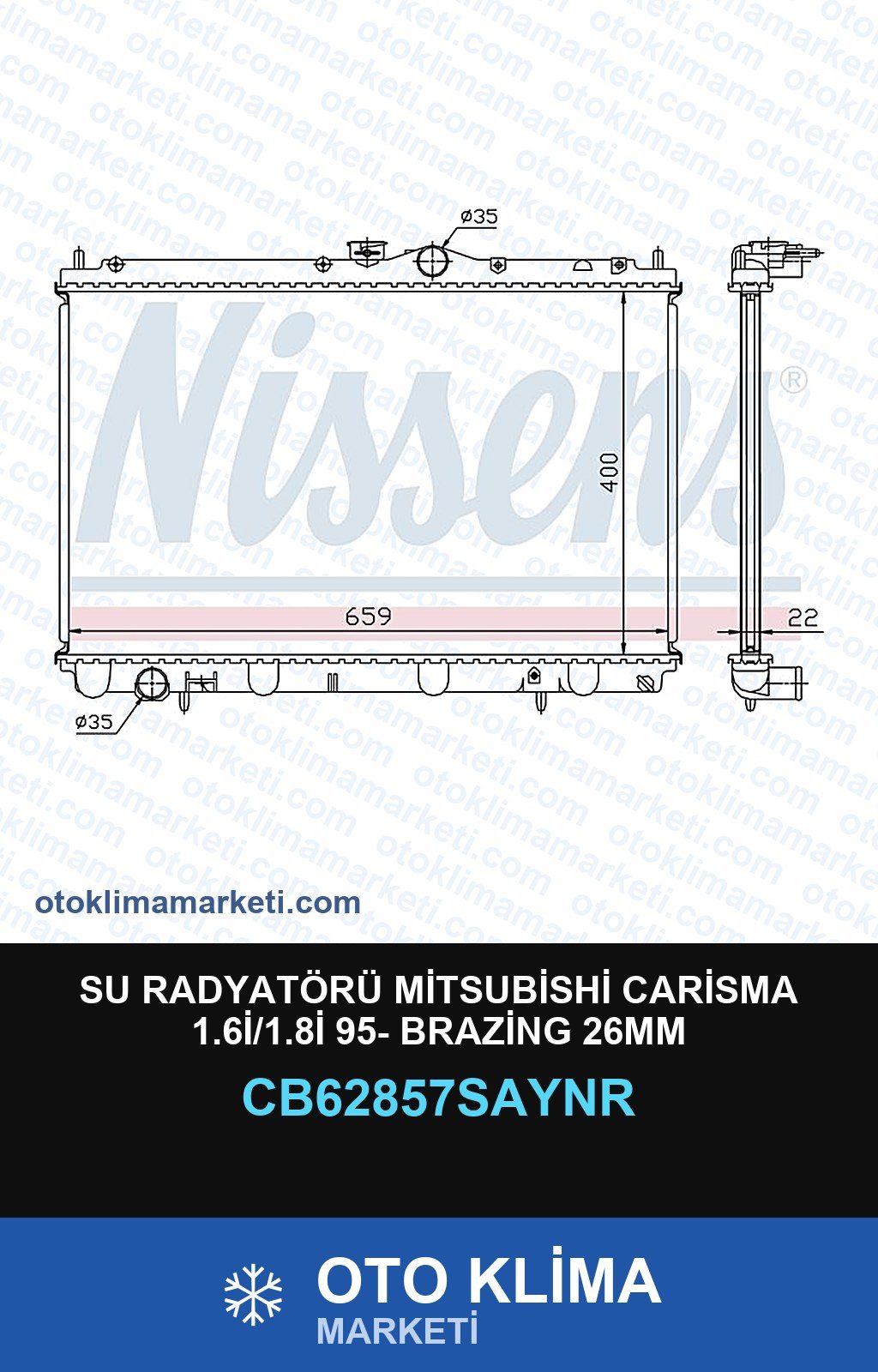 Su Radyatörü Mitsubishi Carisma 1.6İ/1.8İ 95- Brazing 26MM — SU RADYATÖRÜ — UNICORE marka — Uyumlu: MITSUBISHI