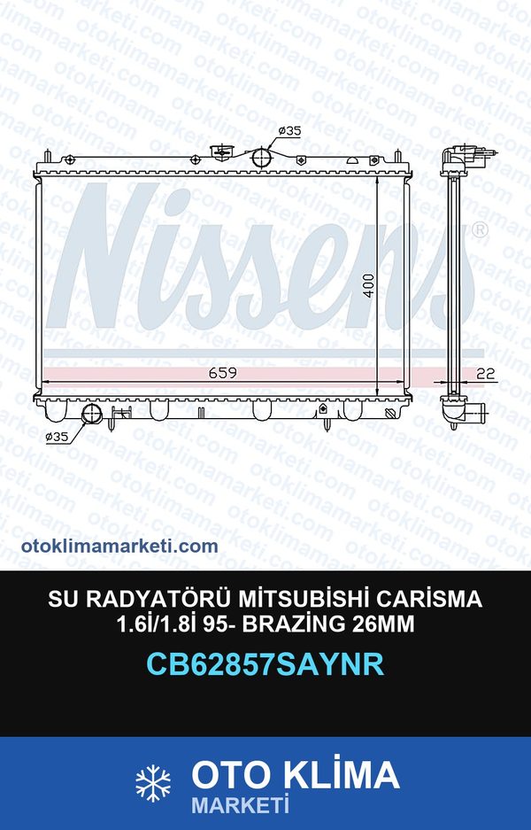 Su Radyatörü Mitsubishi Carisma 1.6İ/1.8İ 95- Brazing 26MM — SU RADYATÖRÜ — UNICORE marka — Uyumlu: MITSUBISHI