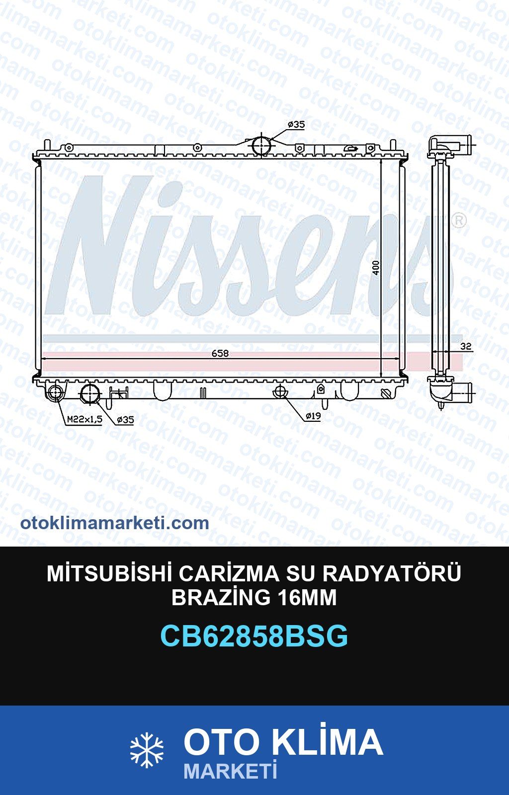 Mitsubishi Carizma Su Radyatörü Brazing 16MM — SU RADYATÖRÜ — BSG marka — Uyumlu: MITSUBISHI