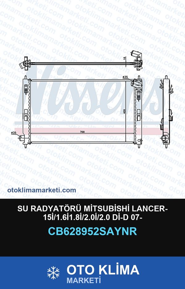 Su Radyatörü Mitsubishi Lancer- 15İ/1.6İ1.8İ/2.0İ/2.0 Di-D 07- — SU RADYATÖRÜ — UNICORE marka — Uyumlu: MITSUBISHI
