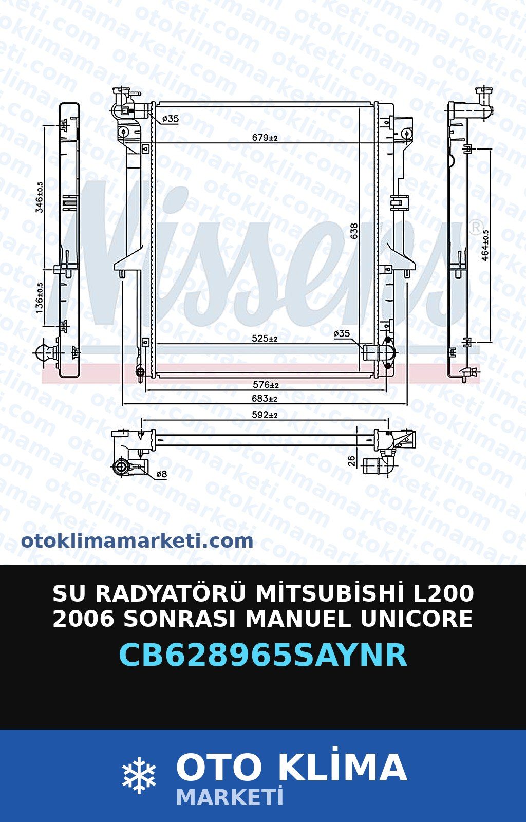 Su Radyatörü Mitsubishi L200 2006 Sonrası Manuel Unicore — SU RADYATÖRÜ — UNICORE marka — Uyumlu: MITSUBISHI