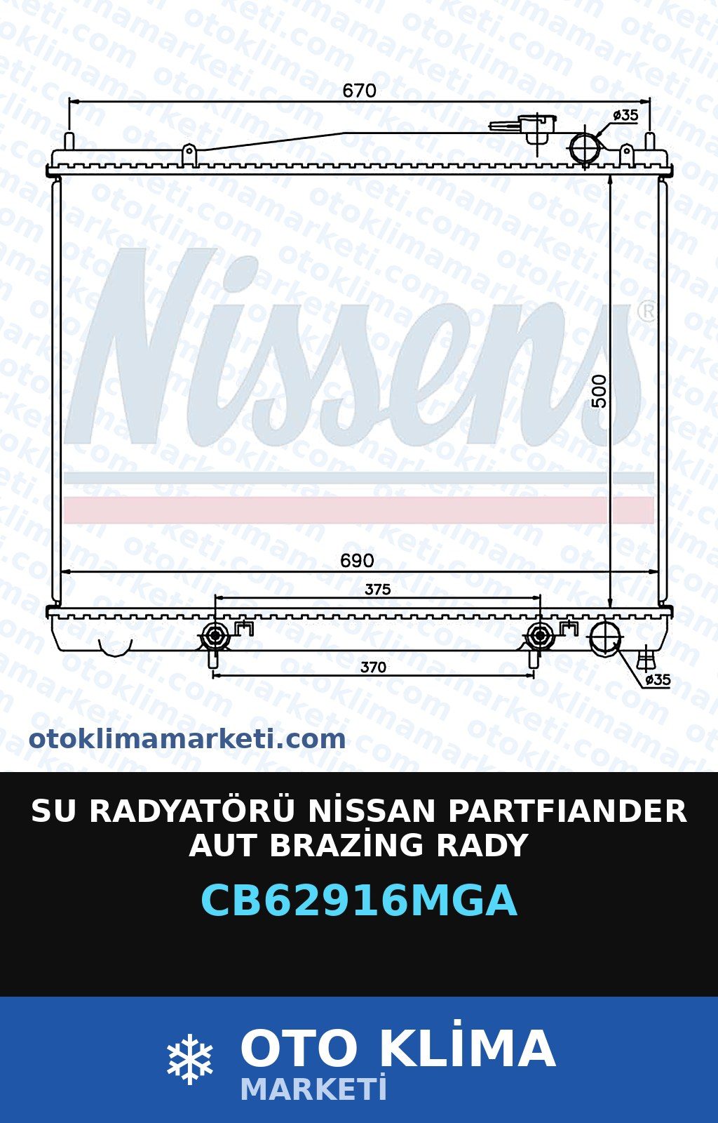 Su Radyatörü Nissan Partfıander Aut Brazing Rady — SU RADYATÖRÜ — MGA marka — Uyumlu: NISSAN