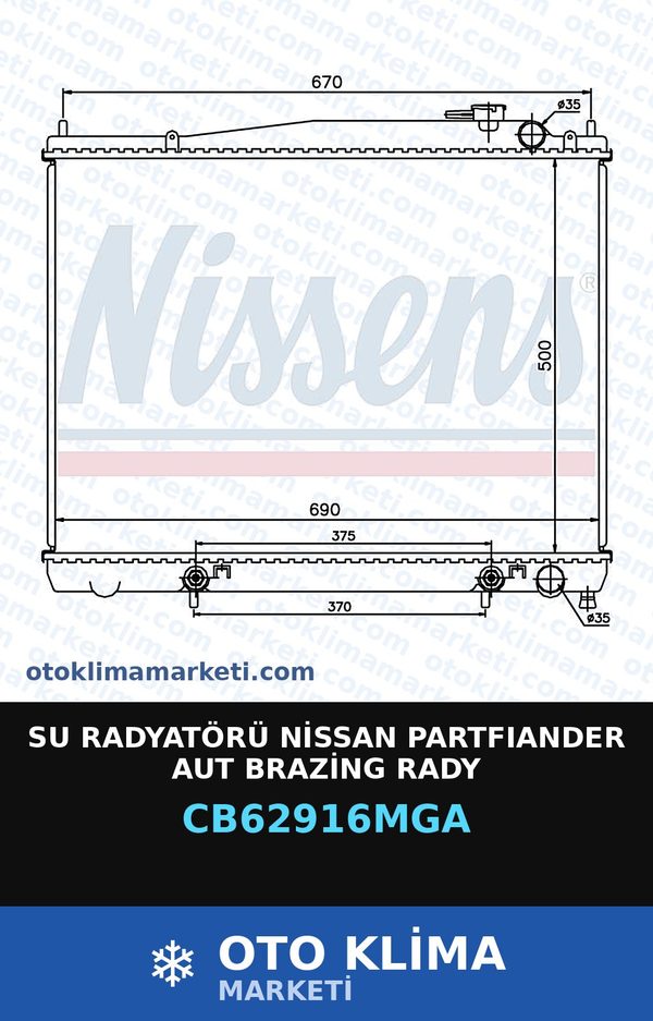 Su Radyatörü Nissan Partfıander Aut Brazing Rady — SU RADYATÖRÜ — MGA marka — Uyumlu: NISSAN