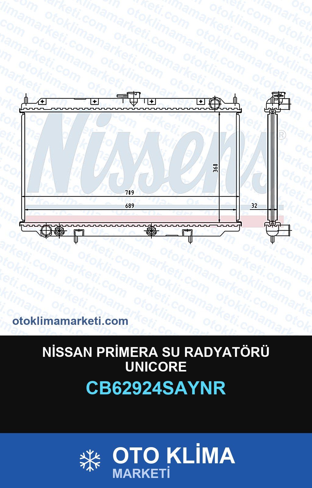 Nissan Primera Su Radyatörü Unicore — SU RADYATÖRÜ — UNICORE marka — Uyumlu: NISSAN