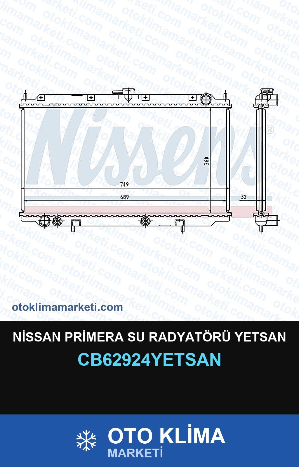 Nissan Primera Su Radyatörü Yetsan — SU RADYATÖRÜ — YETSAN marka — Uyumlu: NISSAN