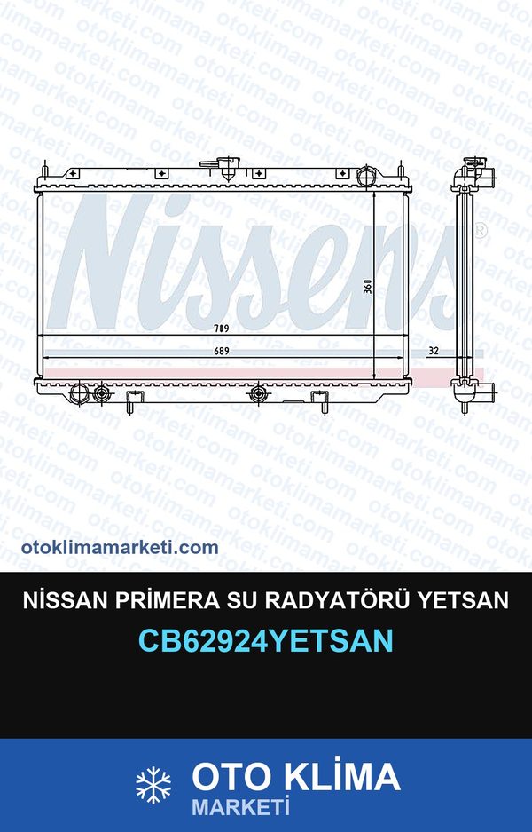 Nissan Primera Su Radyatörü Yetsan — SU RADYATÖRÜ — YETSAN marka — Uyumlu: NISSAN