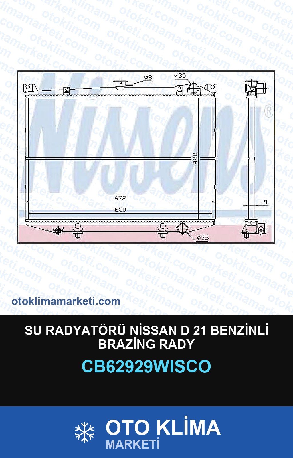 Su Radyatörü Nissan D 21 Benzinli Brazing Rady — SU RADYATÖRÜ — WISCO marka — Uyumlu: NISSAN