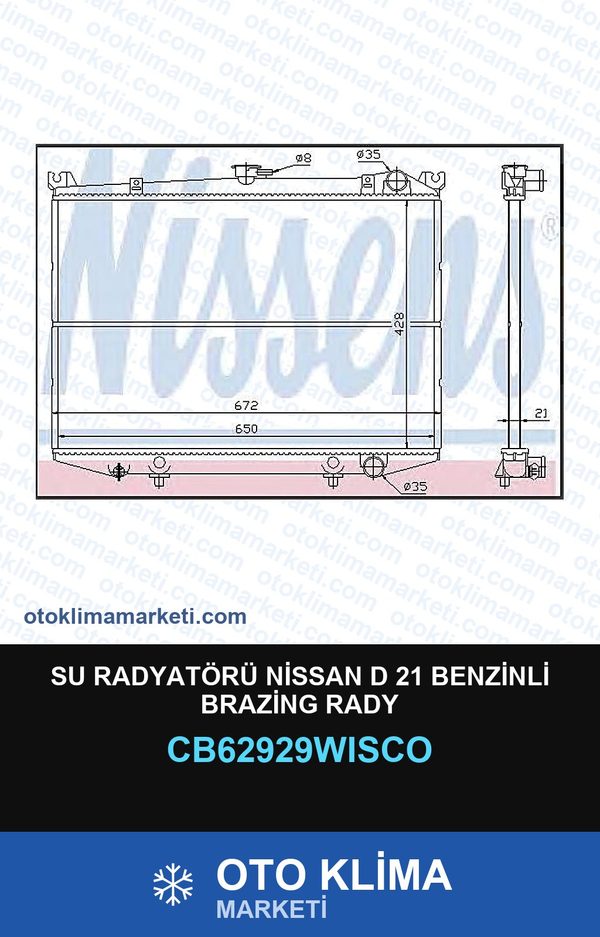 Su Radyatörü Nissan D 21 Benzinli Brazing Rady — SU RADYATÖRÜ — WISCO marka — Uyumlu: NISSAN