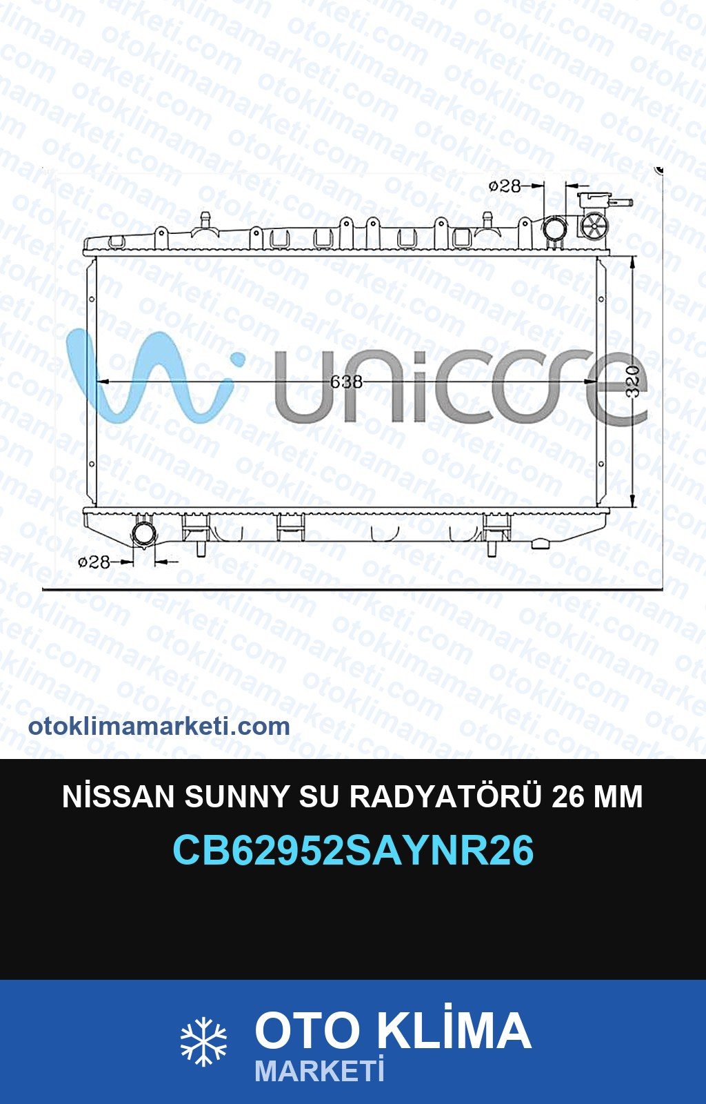 Nissan Sunny Su Radyatörü 26 MM — SU RADYATÖRÜ — UNICORE marka — Uyumlu: NISSAN