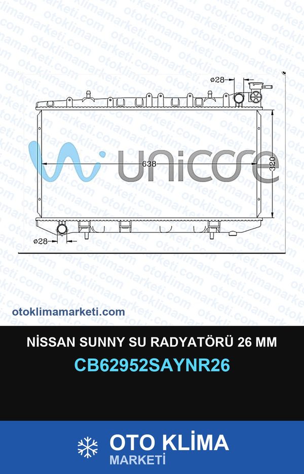 Nissan Sunny Su Radyatörü 26 MM — SU RADYATÖRÜ — UNICORE marka — Uyumlu: NISSAN