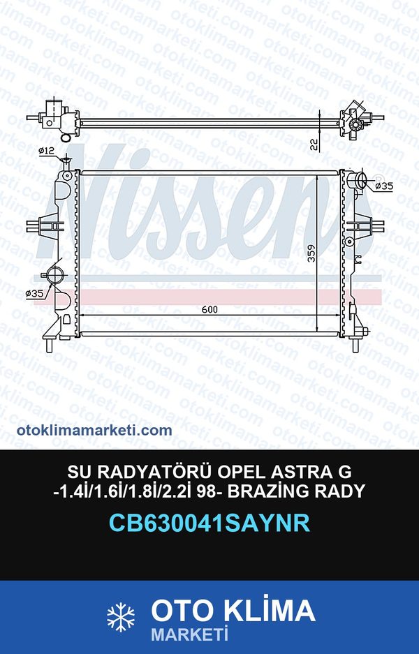 Su Radyatörü Opel Astra G -1.4İ/1.6İ/1.8İ/2.2İ 98- Brazing Rady — SU RADYATÖRÜ — UNICORE marka — Uyumlu: OPEL