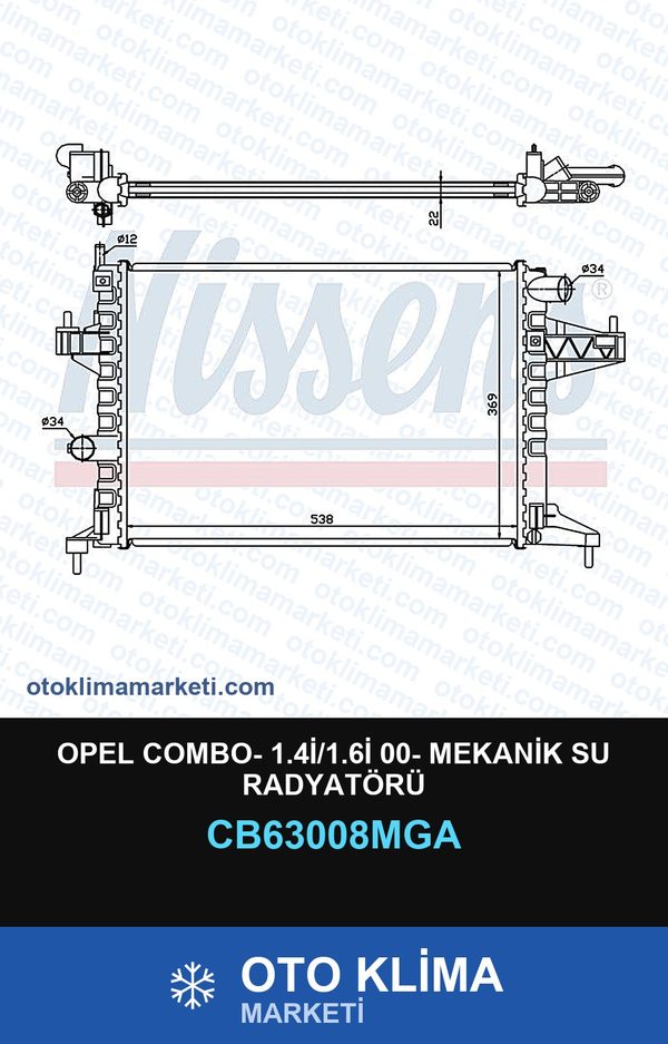 Opel Combo- 1.4İ/1.6İ 00- Mekanik Su Radyatörü — SU RADYATÖRÜ — MGA marka — Uyumlu: OPEL