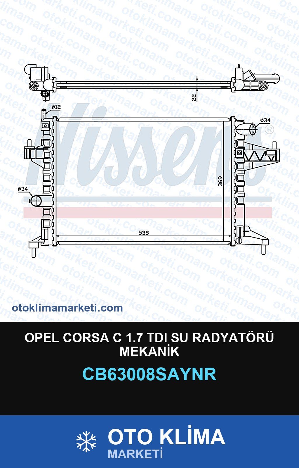 Opel Corsa C 1.7 TDI Su Radyatörü Mekanik — SU RADYATÖRÜ — COOLTECH marka — Uyumlu: OPEL