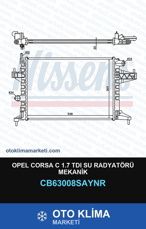 Opel Corsa C 1.7 TDI Su Radyatörü Mekanik — SU RADYATÖRÜ — COOLTECH marka — Uyumlu: OPEL