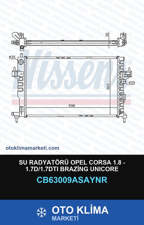 Su Radyatörü Opel Corsa 1.8 - 1.7D/1.7DTI Brazing Unicore — SU RADYATÖRÜ — UNICORE marka — Uyumlu: OPEL