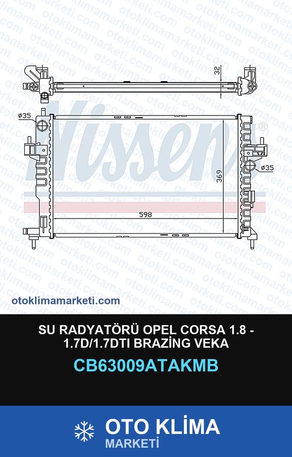 Su Radyatörü Opel Corsa 1.8 - 1.7D/1.7DTI Brazing Veka — SU RADYATÖRÜ — VEKA marka — Uyumlu: OPEL