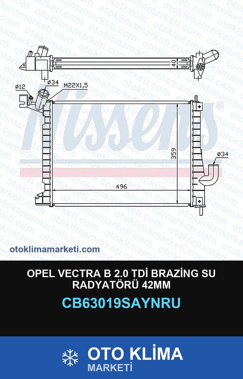 Opel Vectra B 2.0 TDİ Brazing Su Radyatörü 42MM — SU RADYATÖRÜ — UNICORE marka — Uyumlu: OPEL
