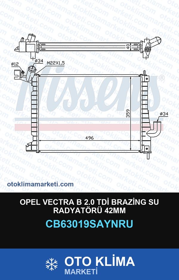 Opel Vectra B 2.0 TDİ Brazing Su Radyatörü 42MM — SU RADYATÖRÜ — UNICORE marka — Uyumlu: OPEL