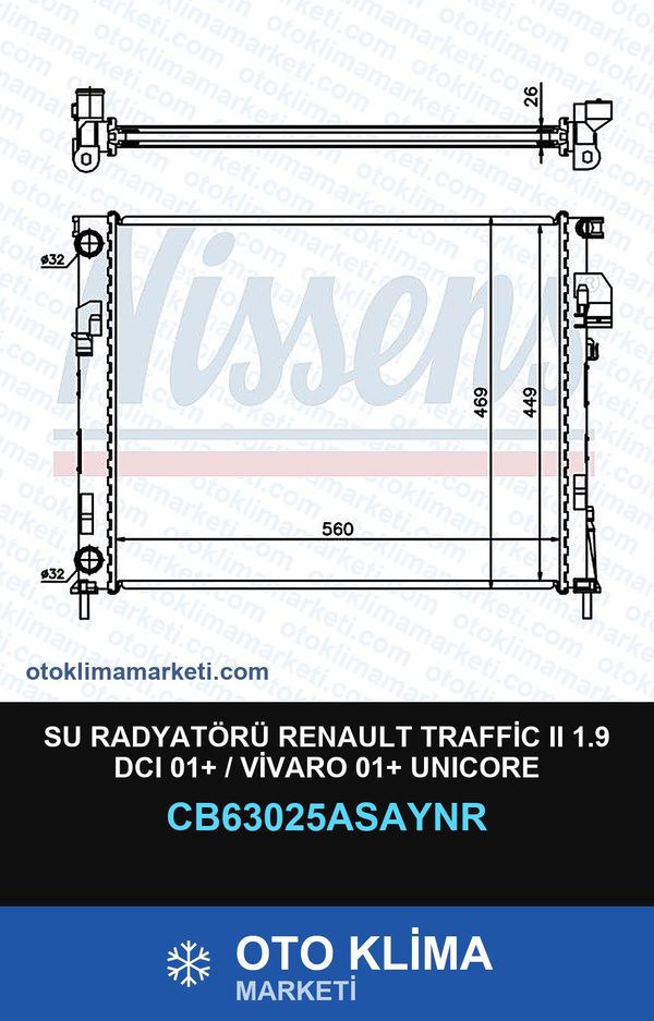 Su Radyatörü Renault Traffic II (2) 1.9 DCI 01+ / Vivaro 01+ Unicore — SU RADYATÖRÜ — UNICORE marka — Uyumlu: RENAULT