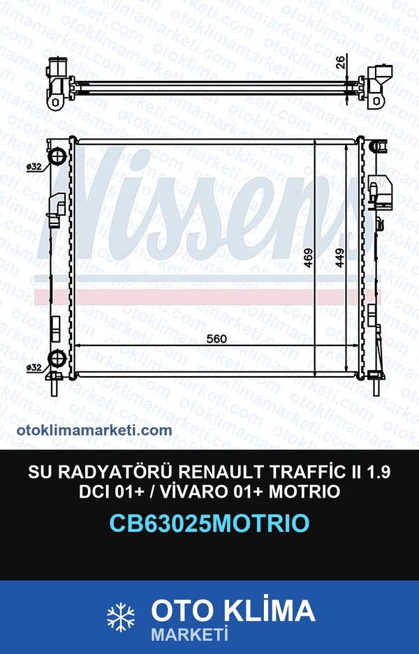 Su Radyatörü Renault Traffic II (2) 1.9 DCI 01+ / Vivaro 01+ Motrio — SU RADYATÖRÜ — MOTRIO marka — Uyumlu: RENAULT