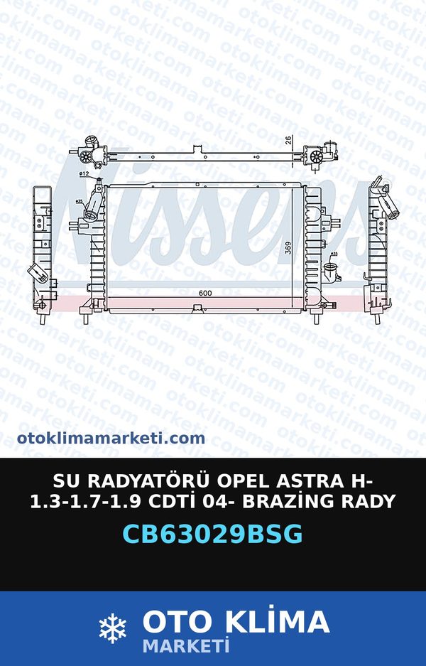 Su Radyatörü Opel Astra H- 1.3-1.7-1.9 CDTİ 04- Brazing Rady — SU RADYATÖRÜ — BSG marka — Uyumlu: OPEL