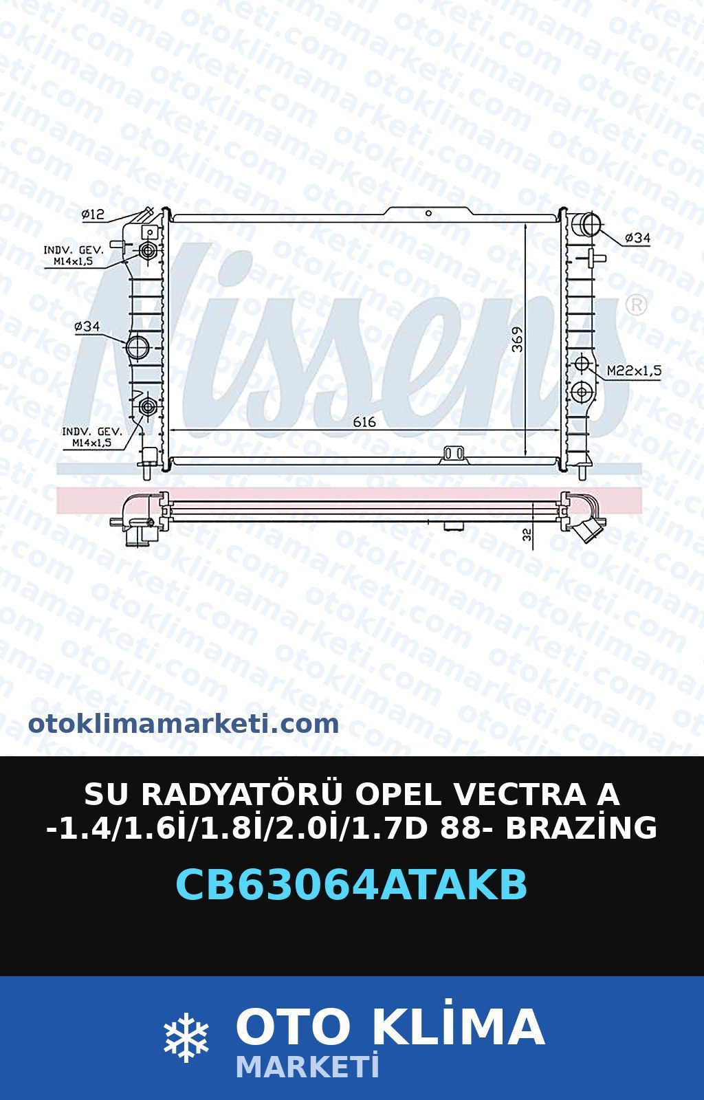 Su Radyatörü Opel Vectra A -1.4/1.6İ/1.8İ/2.0İ/1.7D 88- Brazing — SU RADYATÖRÜ — VEKA marka — Uyumlu: OPEL