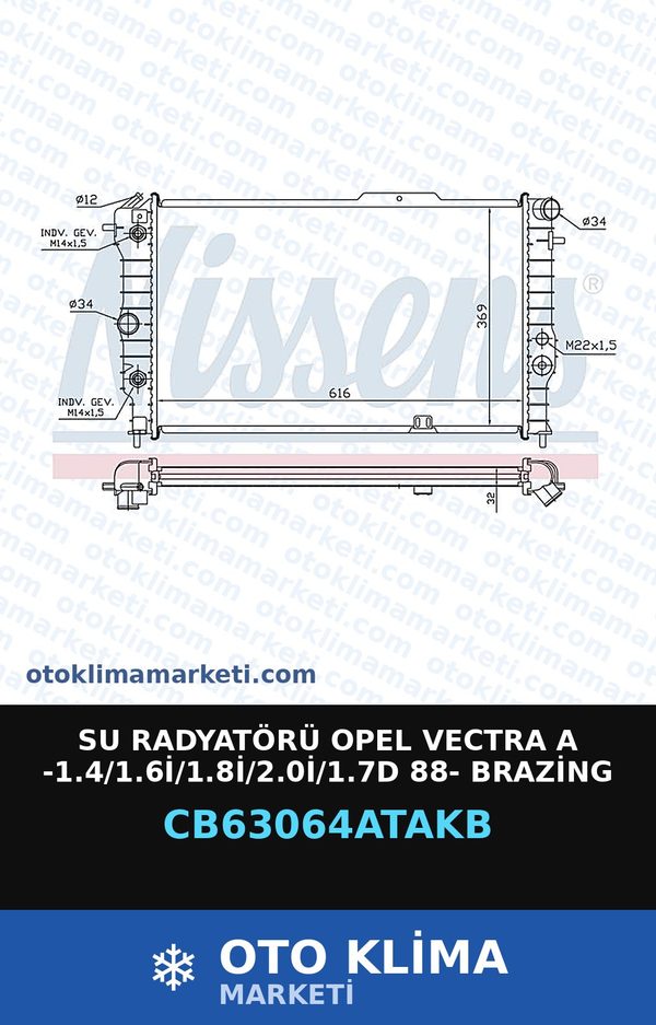 Su Radyatörü Opel Vectra A -1.4/1.6İ/1.8İ/2.0İ/1.7D 88- Brazing — SU RADYATÖRÜ — VEKA marka — Uyumlu: OPEL