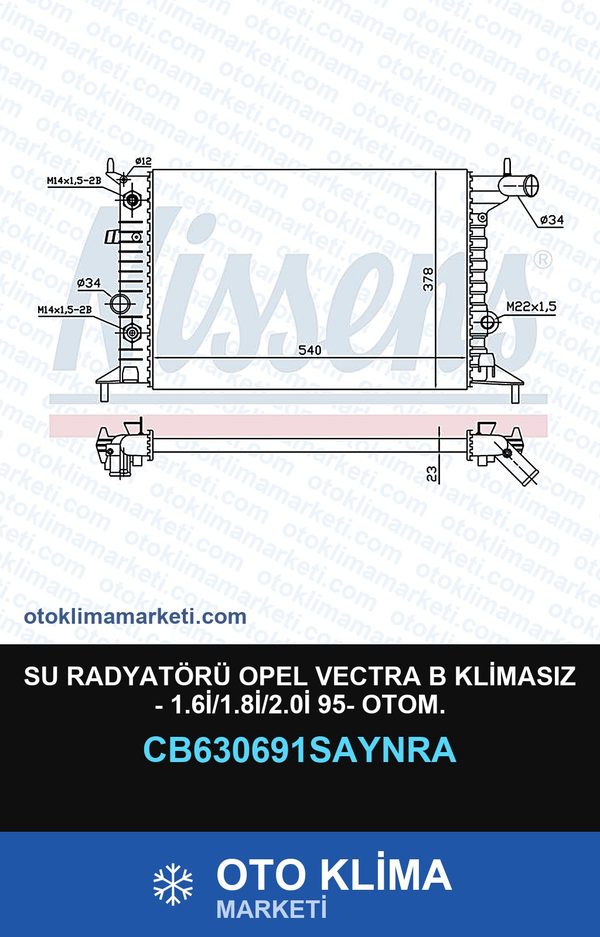 Su Radyatörü Opel Vectra B Klimasız - 1.6İ/1.8İ/2.0İ 95- Otom. — SU RADYATÖRÜ — COOLTECH marka — Uyumlu: OPEL