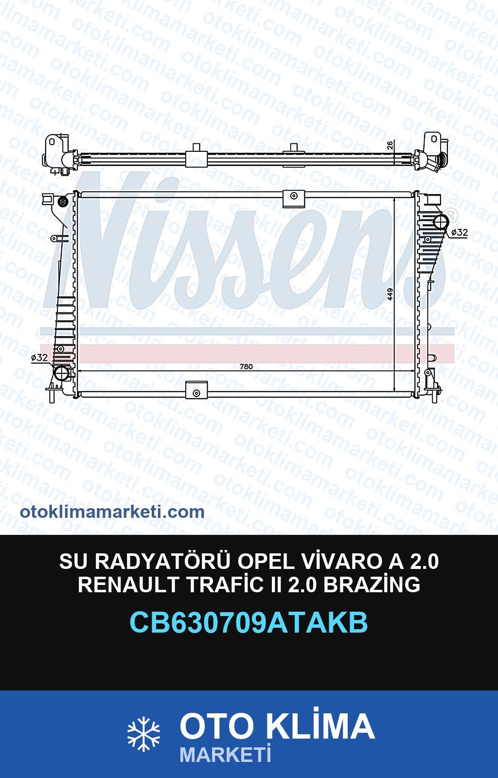 Su Radyatörü Opel Vivaro A 2.0 Renault Trafic II 2.0 Brazing — SU RADYATÖRÜ — VEKA marka — Uyumlu: OPEL, RENAULT