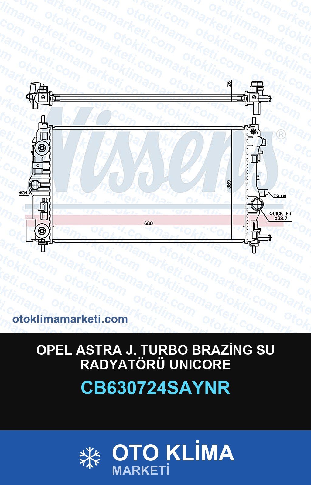 Opel Astra J. Turbo Brazing Su Radyatörü Unicore — SU RADYATÖRÜ — UNICORE marka — Uyumlu: OPEL