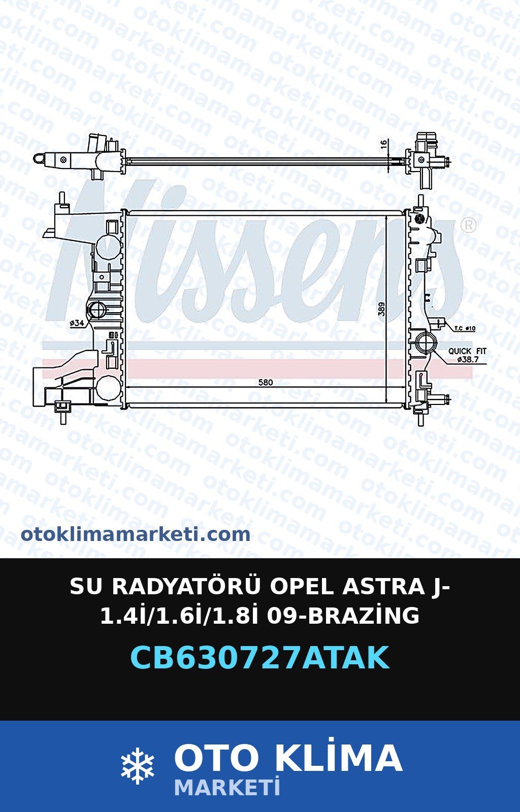 Su Radyatörü Opel Astra J- 1.4İ/1.6İ/1.8İ 09-Brazing — SU RADYATÖRÜ — VEKA marka — Uyumlu: OPEL