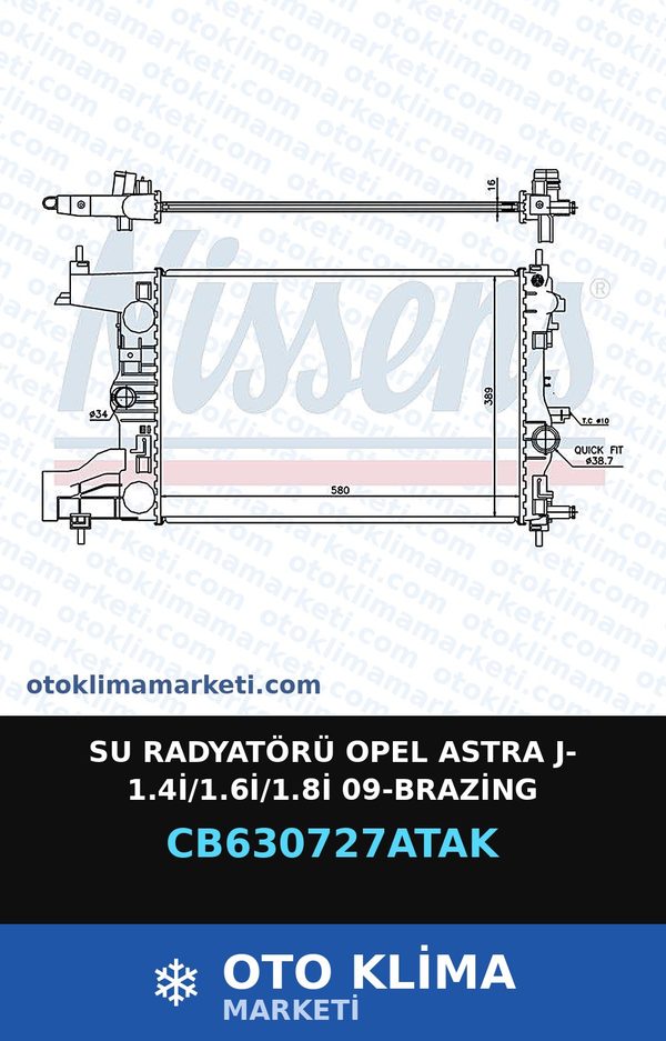 Su Radyatörü Opel Astra J- 1.4İ/1.6İ/1.8İ 09-Brazing — SU RADYATÖRÜ — VEKA marka — Uyumlu: OPEL